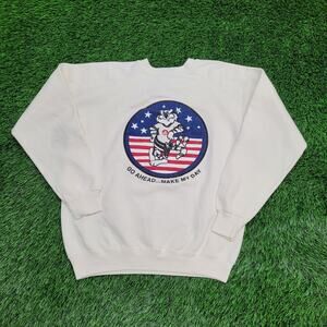 Vintage 80s Cat US-Flag Sweatshirt Womens Large 20x23 Beige